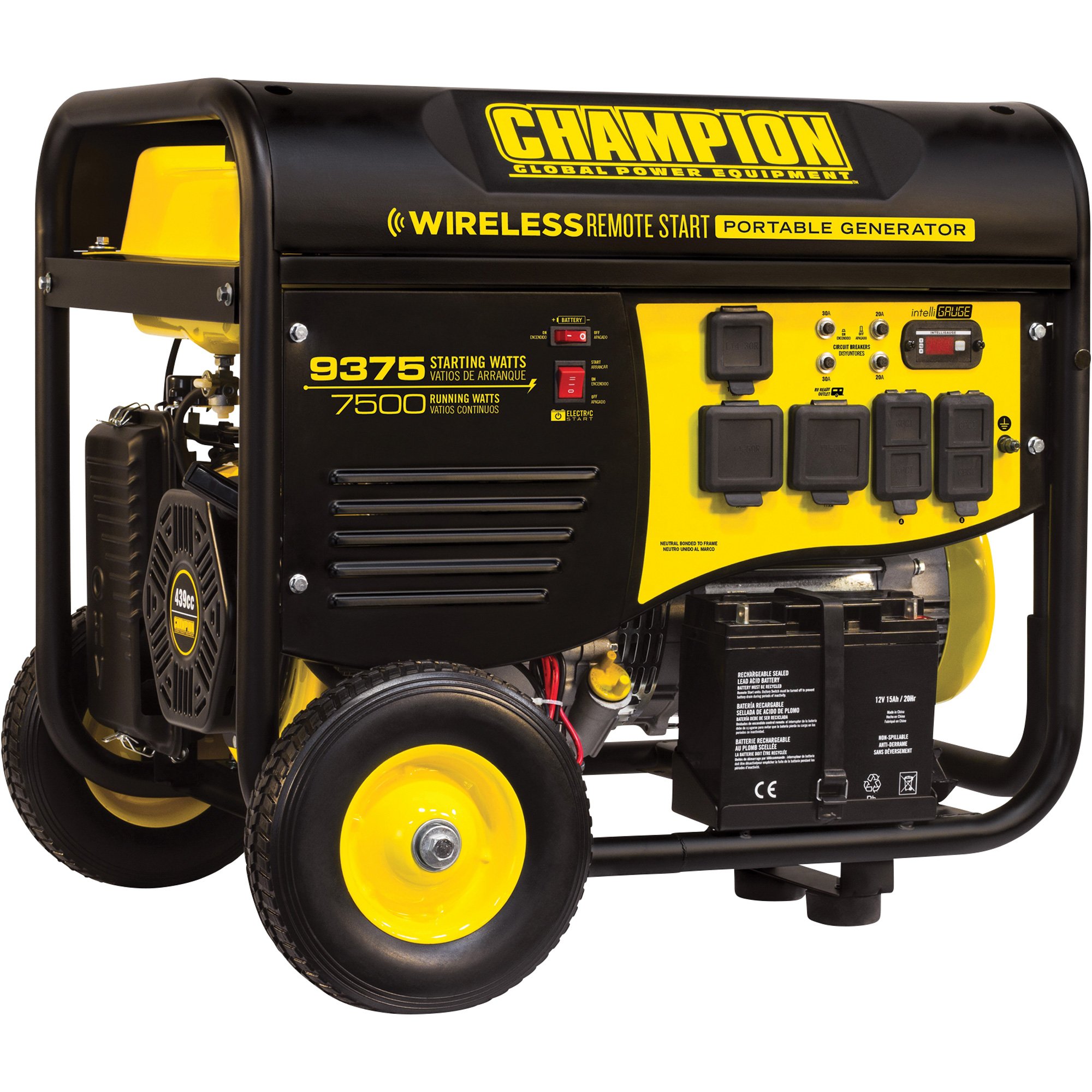 Champion Power Equipment Portable Generator — 9375 Surge Watts, 7500 Rated Watts, Remote Electric Start, Model# 100161